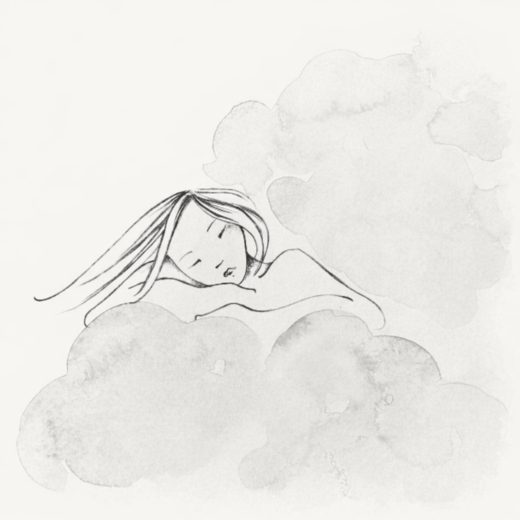 Sur un nuage - Illustration d'une femme reposant sur des nuages